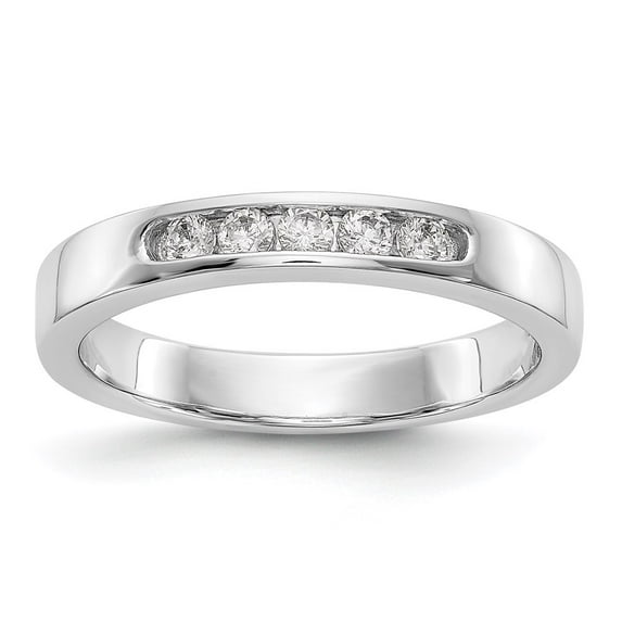 Solid 14k White Gold Flat Partial Closed Five Stone Channel Wedding Ring Band with CZ Cubic Zirconia Size 6.5