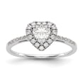 thumbnail image 1 of Solid 14k White Gold Heart Halo Diamond Side-Stones with CZ Cubic Zirconia Center Stone Engagement Ring Size 7.5, 1 of 8