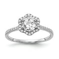 thumbnail image 1 of Solid 14k White Gold Hexagon Halo Diamond Side-Stones with CZ Cubic Zirconia Center Stone Engagement Ring Size 6.5, 1 of 7
