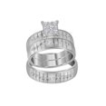 thumbnail image 1 of Solid 14k White Gold His and Hers Round Diamond Cluster Matching Couple Three Rings Bridal Engagement Ring Wedding Bands Set 5/8 Ct. - (L = 8, M = 8), 1 of 4