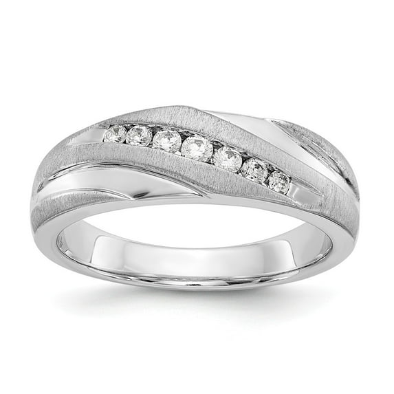 Solid 14k White Gold Lab Grown Diamond Matte Brushed Finish / Men's Wedding Ring Band Ba Size 10.5 (.249 cttw.)