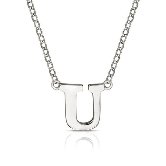 Solid 14k White Gold Letter Name Personalized Monogram Initial Necklace (16 Inch) (6mm) (spring-ring) White Gold Initial