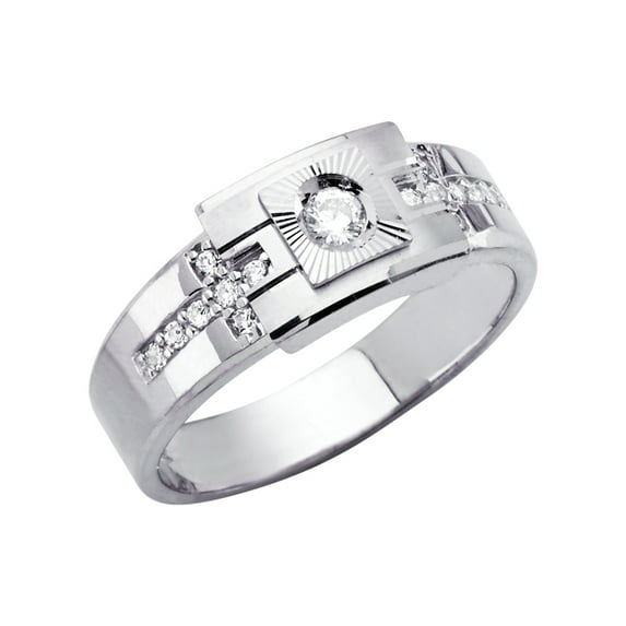 Solid 14k White Gold Mens Cubic Zirconia CZ Fashion Anniversary Ring Size 5.5