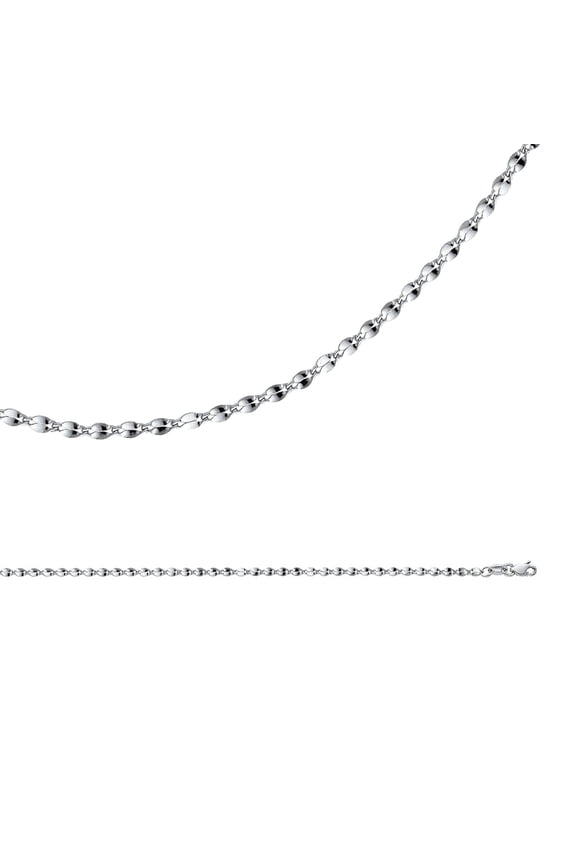 Solid 14k White Gold Necklace Mirror Chain Curved Double Link Hollow Polished Light 2.2 mm 18 inch