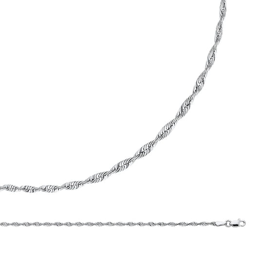 Solid 14k White Gold Necklace Rope Chain Twisted Diamond Cut Polished Classic Light , 2.5 mm - 16 inch