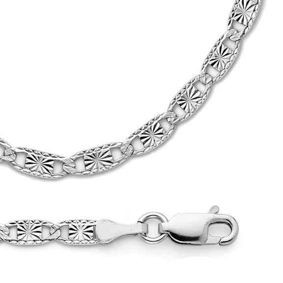 Solid 14k White Gold Necklace Valentino Chain Star Edge Flat Diamond Cut Polished , 3.3 mm - 18 inch