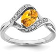 thumbnail image 1 of Solid 14k White Gold Oval Citrine and Diamond Ring - Ring Size 7.0-3.8gm, 1 of 8