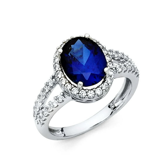 Solid 14k White Gold Oval Shaped Cubic Zirconia CZ Engagement Ring Size 7