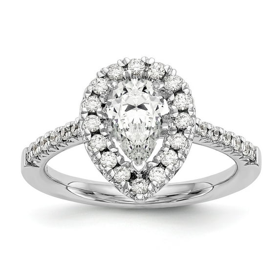 Solid 14k White Gold Pear Halo Diamond Side-Stones with CZ Cubic Zirconia Center Stone Engagement Ring Size 6.5