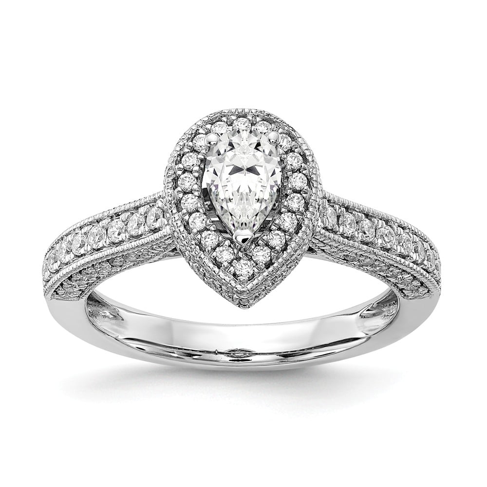 Solid 14k White Gold Pear Halo Diamond Side-Stones with CZ Cubic ...