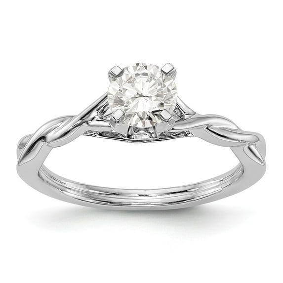 Solid 14k White Gold Peg Set Solitaire Engagement Ring with CZ Cubic Zirconia Size 6.5