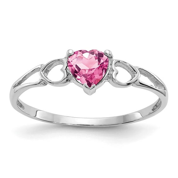 Solid 14k White Gold Pink Tourmaline October Gemstone Birthstone Engagement Ring Size 5