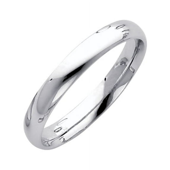 Solid 14k White Gold Plain Comfort Fit Wedding Band Ring Polished Finish, 3 mm, Size 11