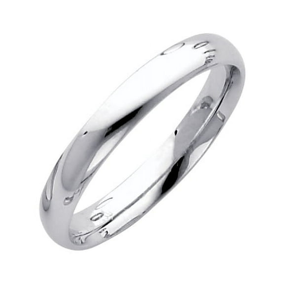 Solid 14k White Gold Plain Comfort Fit Wedding Band Ring Polished Finish, 3 mm, Size 5.5