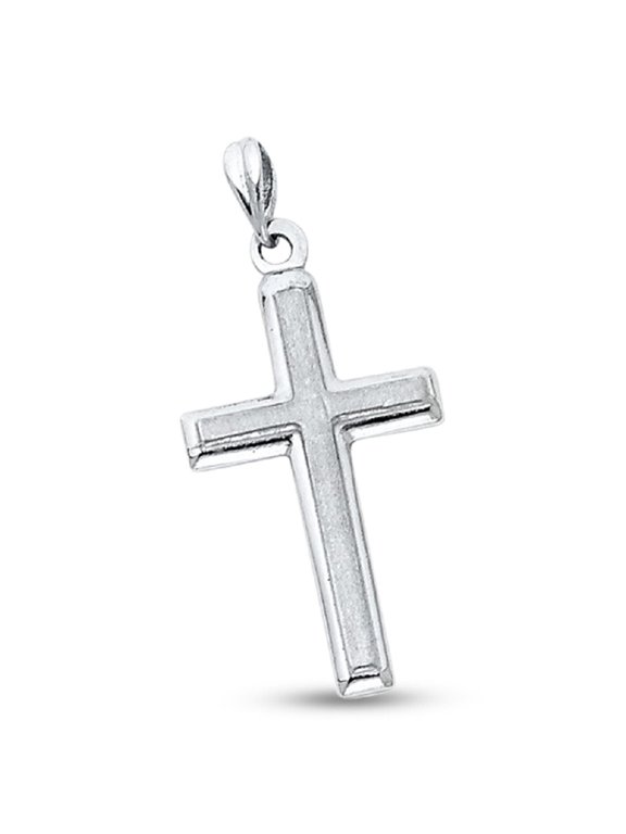 Solid 14k White Gold Plain Cross Pendant Religious Charm Traditional Design Polished 23 x 20 mm