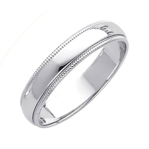 Solid 14k White Gold Plain Milgrain Wedding Band Ring Regular Fit Polished Finish, 4 mm Size 12