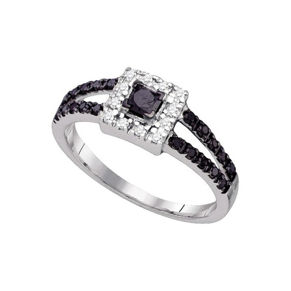 Solid 14k White Gold Princess Cut Black Diamond Halo Bridal Wedding Engagement Ring Band 1/2 Ct. - Size 7