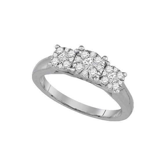 Solid 14k White Gold Princess Cut Diamond 3 Three Stone Bridal Wedding Engagement Ring Band 1/2 Ct. - Size 9