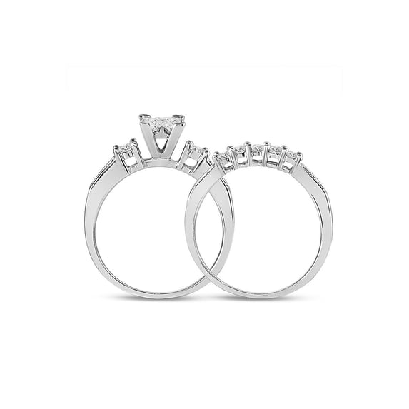 Solid 14k White Gold Princess Cut Diamond Bridal Wedding Engagement Ring Band Set 1.00 Ct. - Size 8