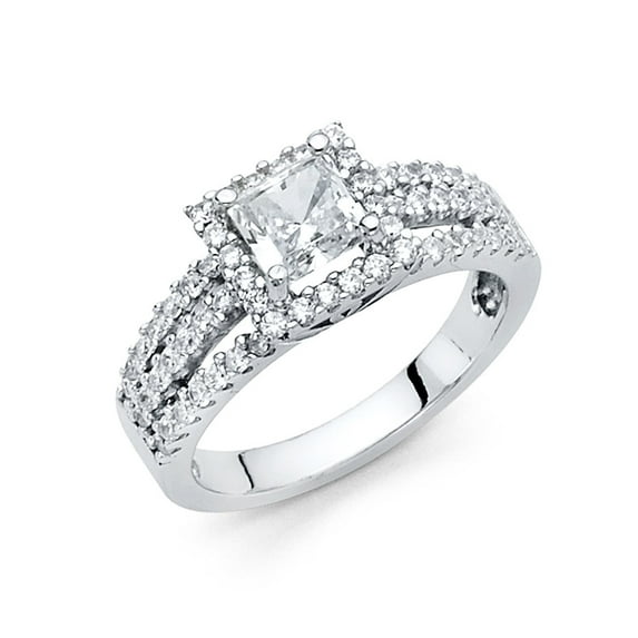 Solid 14k White Gold Princess Cut Square Shaped Cubic Zirconia CZ Engagement Ring Size 8