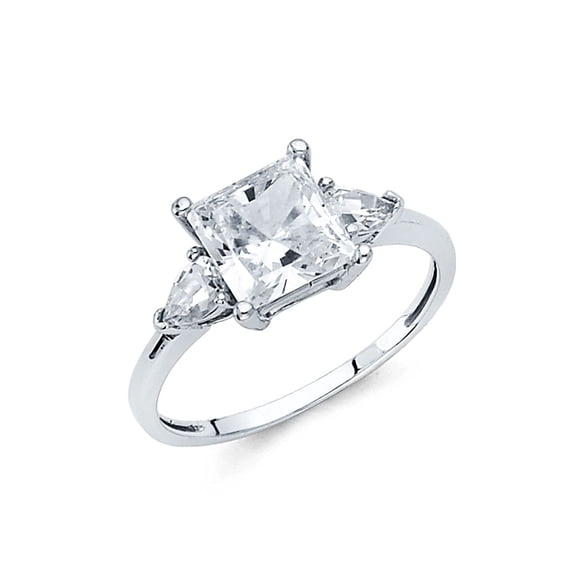 Solid 14k White Gold Princess Cut Square Shaped Cubic Zirconia CZ Pr Engagement Ring Size 7