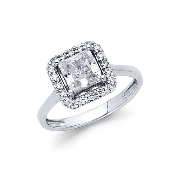 Solid 14k White Gold Princess Cut Square Shaped Cubic Zirconia CZ Pr Engagement Ring Size 7