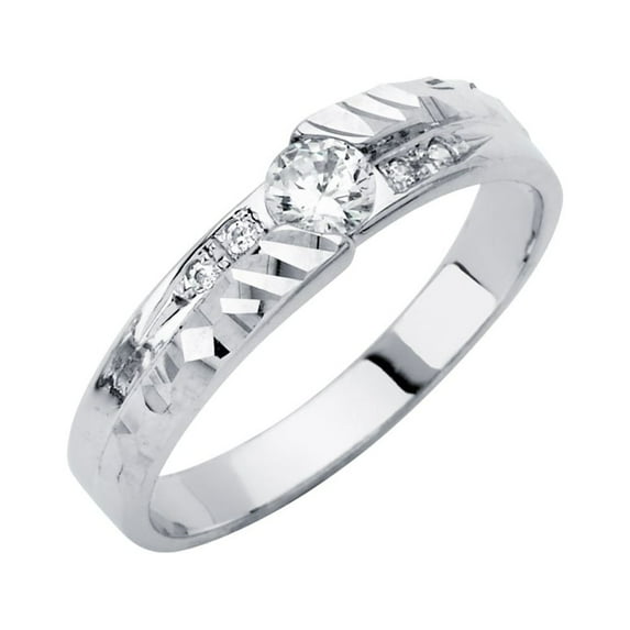Solid 14k White Gold Ring Mens Cubic Zirconia CZ Anniversary Wedding Band Size 7