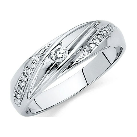 Solid 14k White Gold Ring Round Cubic Zirconia CZ Mens Anniversary Wedding Band Size 6.5