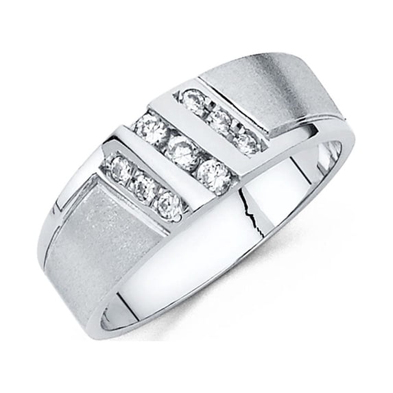 Solid 14k White Gold Ring Round Cubic Zirconia CZ Mens Anniversary Wedding Band Size 9.5