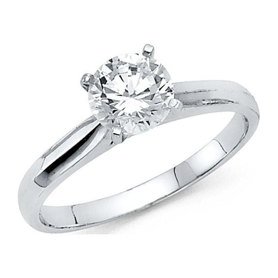 Solid 14k White Gold Round Cubic Zirconia CZ Engagement Ring Size 10.5