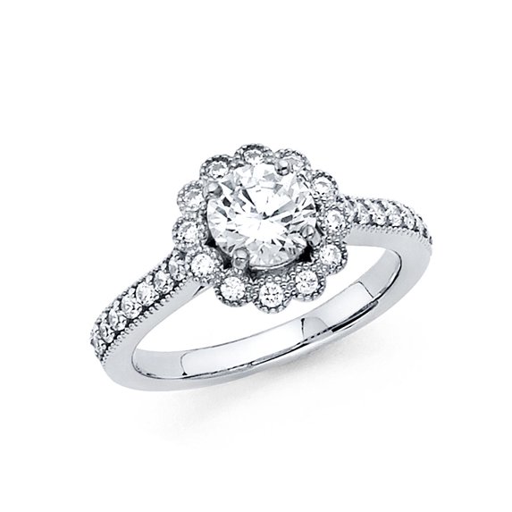 Solid 14k White Gold Round Cubic Zirconia CZ Engagement Ring Size 12 ...
