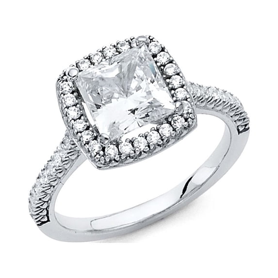 Solid 14k White Gold Round Cubic Zirconia CZ Engagement Ring Size 12