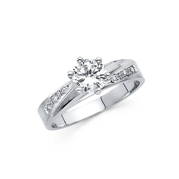 Solid 14k White Gold Round Cubic Zirconia CZ Engagement Ring Size 9