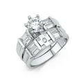 thumbnail image 1 of Solid 14k White Gold Round Cubic Zirconia CZ Ladies Wedding Band And Engagement Bridal Ring Two Piece Set Size 10.5, 1 of 2