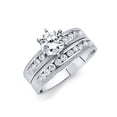 thumbnail image 1 of Solid 14k White Gold Round Cubic Zirconia CZ Ladies Wedding Band And Engagement Bridal Ring Two Piece Set Size 9.5, 1 of 2