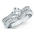 thumbnail image 1 of Solid 14k White Gold Round Cubic Zirconia CZ Wedding Band and Engagement Bridal Ring Two Piece Set w/Round Side St Size 7, 1 of 2