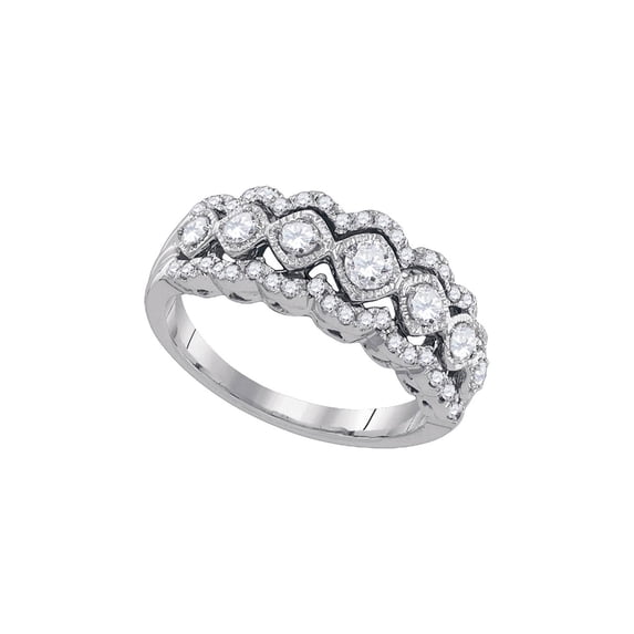 Solid 14k White Gold Round Diamond Contoured Band Engagement Wedding Anniversary Ring 3/4 Ct. - Size 6.5