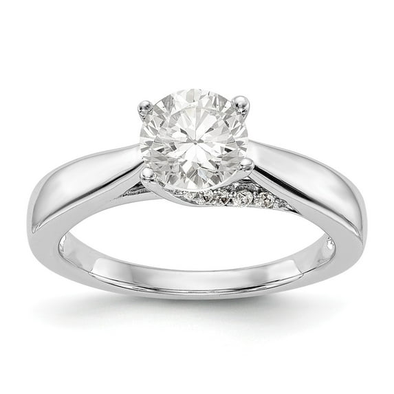 Solid 14k White Gold Round Solitaire CZ Cubic Zirconia Center Stone with Diamond Side-Stones Engagement Ring Size 8.5