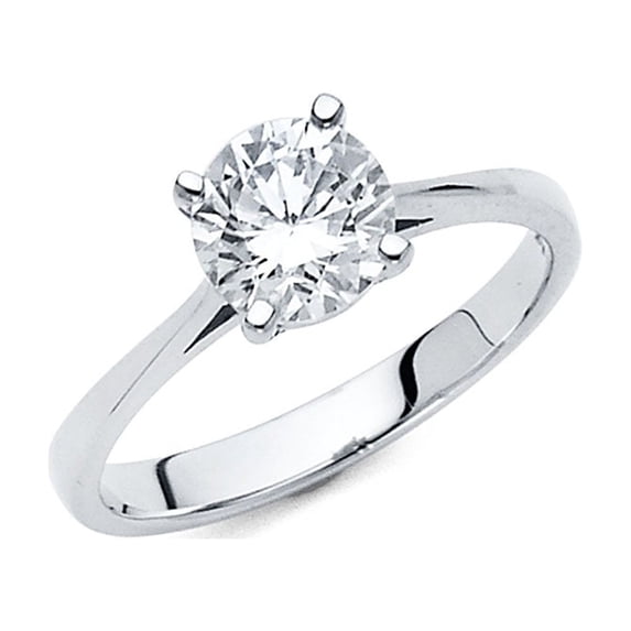Solid 14k White Gold Solitaire Round Cubic Zirconia CZ Ring Size 10