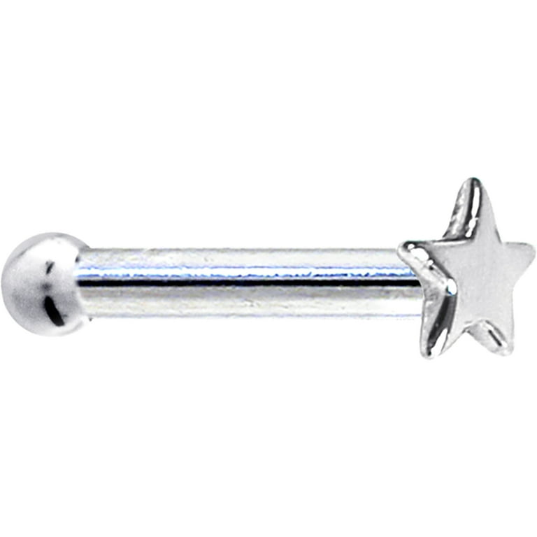 Solid 14k White Gold Star Nose Bone Jewelry Stud, 18 Gauge 1/4