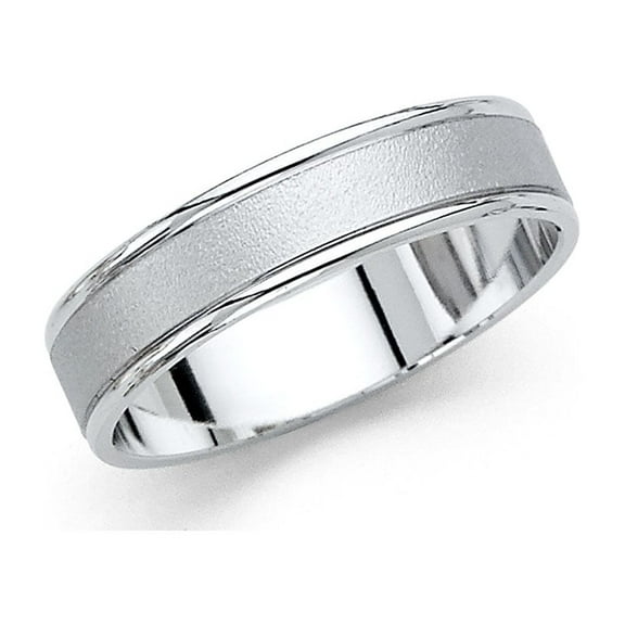 Solid 14k White Gold Wedding Ring Plain Band Sand & Polished Finish Classic Style Men Women 5 mm, Size 5