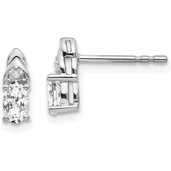 Solid 14k White Gold White Topaz and Diamond Post Earrings - 9mm