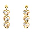 thumbnail image 1 of Solid 14k White Yellow And Rose Gold Dangle Heart Post Womens Earrings 33MM X 10MM, 1 of 2