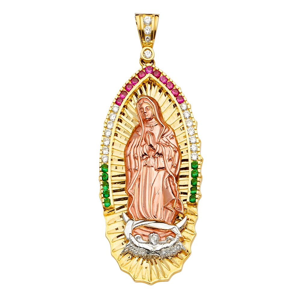 14k Gold Plated 925 Silver Virgin Mary Necklace Pendant Iced Simulated  Diamond | eBay
