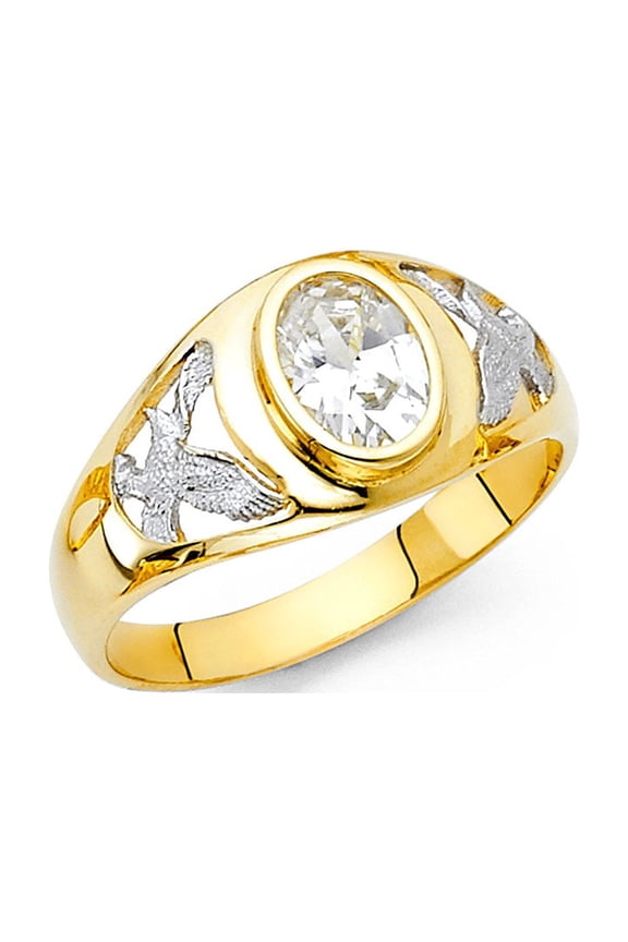 Solid 14k White Yellow Gold Mens Eagle Ring Oval CZ Dome Band Stylish Polished Finish Fancy Size 10.5
