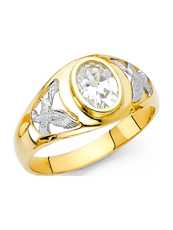Solid 14k White Yellow Gold Mens Eagle Ring Oval CZ Dome Band Stylish Polished Finish Fancy Size 9