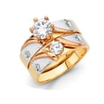 thumbnail image 1 of Solid 14k White Yellow and Rose Three Color Gold Cubic Zirconia CZ Ladies Wedding Band and Engagement Bridal Ring Two Piece Set Size 10.5, 1 of 2