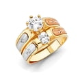 thumbnail image 1 of Solid 14k White Yellow and Rose Three Color Gold Ladies Cubic Zirconia CZ Wedding Band and Engagement Bridal Ring Two Piece Set Size 9.5, 1 of 2