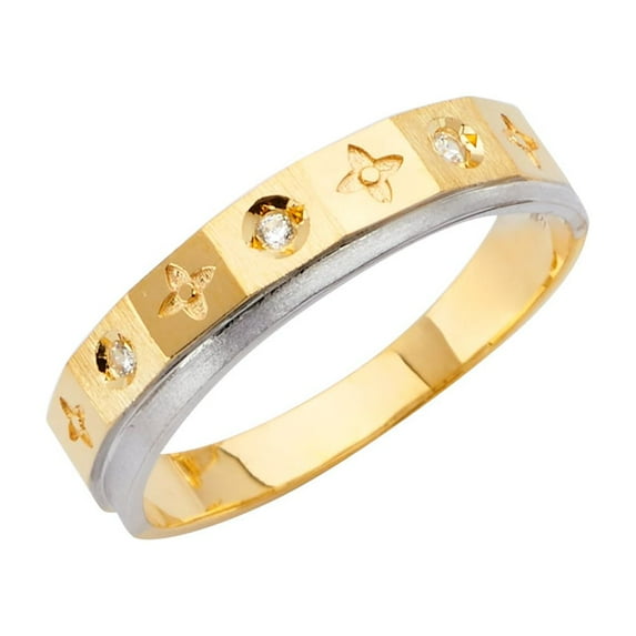Solid 14k White and Yellow Gold Ring Two Tone Cubic Zirconia CZ Mens Anniversary Wedding Band Size 6.5