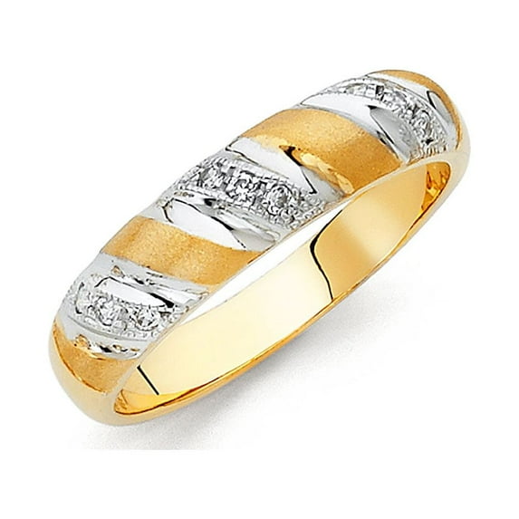 Solid 14k White and Yellow Gold Ring Two Tone Cubic Zirconia CZ Mens Anniversary Wedding Band Size 6